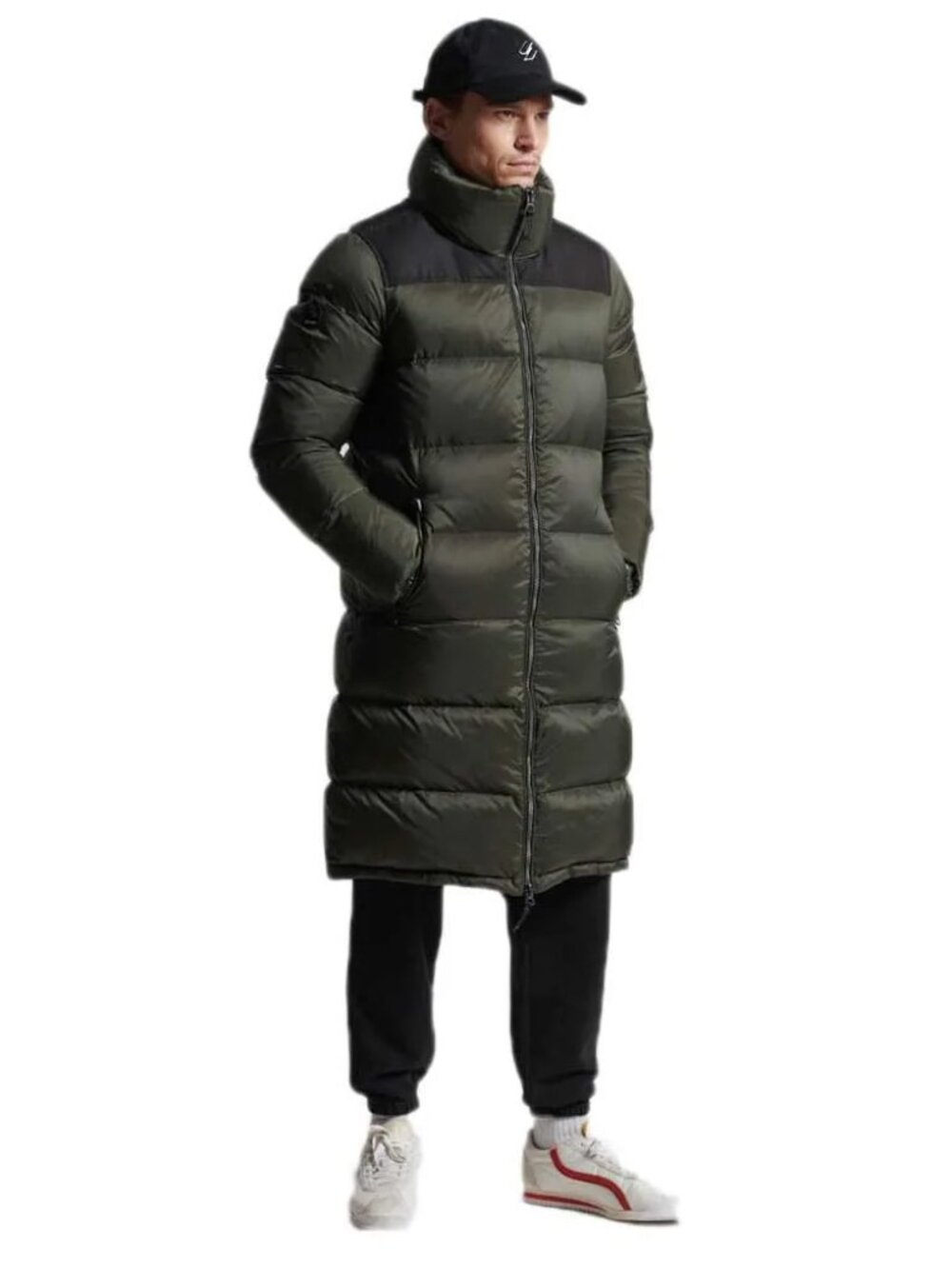Superdry Longline Code Down Puffer Jacket Dark Moss Size XL NWT